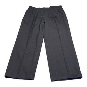 Dress Pants Men's 36x27 Blue Check High-Rise Pockets Pleated Cuffed